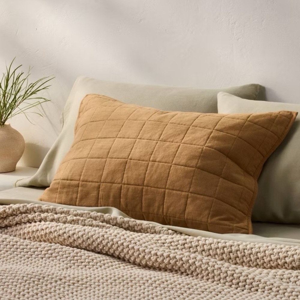 NWOT Casaluna Heavyweight Linen Blend Quilt Pillow Sham Warm Brown Standard Size